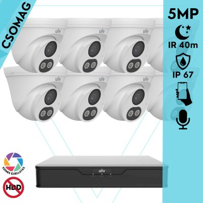Uniview 8 turret kamerás analóg megfigyelőrendszer 5MP HD biztonsági kamera, 2.8 mm fix objektív, ColorHunter technológia, Dual light megvilágítással