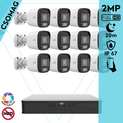 Uniview 12 cső kamerás analóg megfigyelőrendszer 2MP HD biztonsági kamera, 2.8 mm fix objektívvel, ColorHunter technológia