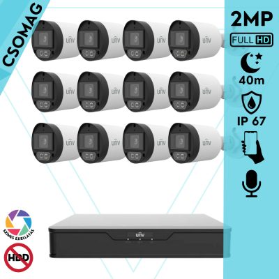 Uniview 12 cső kamerás analóg megfigyelőrendszer 2MP HD biztonsági kamera, 2.8 mm fix objektív, ColorHunter technológia, fém ház