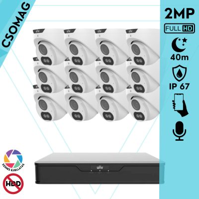 Uniview 12 turret kamerás analóg megfigyelőrendszer 2MP HD biztonsági kamera, 2.8 mm fix objektív, ColorHunter technológia, fém ház