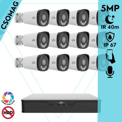 Uniview 12 cső kamerás analóg megfigyelőrendszer 5MP HD biztonsági kamera, 2.8 mm fix objektív, ColorHunter technológia, Dual light megvilágítással