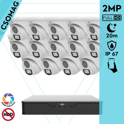 Uniview 14 turret kamerás analóg megfigyelőrendszer 2MP HD biztonsági kamera, 2.8 mm fix objektívvel, ColorHunter technológia