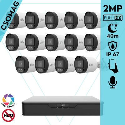 Uniview 14 cső kamerás analóg megfigyelőrendszer 2MP HD biztonsági kamera, 2.8 mm fix objektív, ColorHunter technológia, fém ház