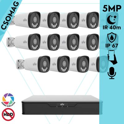 Uniview 14 cső kamerás analóg megfigyelőrendszer 5MP HD biztonsági kamera, 2.8 mm fix objektív, ColorHunter technológia, Dual light megvilágítással