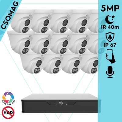 Uniview 14 turret kamerás analóg megfigyelőrendszer 5MP HD biztonsági kamera, 2.8 mm fix objektív, ColorHunter technológia, Dual light megvilágítással
