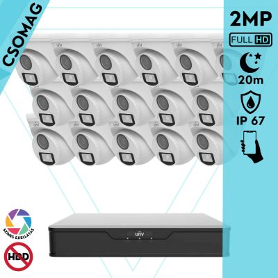 Uniview 16 turret kamerás analóg megfigyelőrendszer 2MP HD biztonsági kamera, 2.8 mm fix objektívvel, ColorHunter technológia