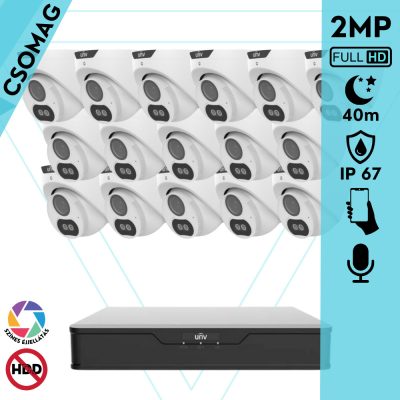 Uniview 16 turret kamerás analóg megfigyelőrendszer 2MP HD biztonsági kamera, 2.8 mm fix objektív, ColorHunter technológia, fém ház