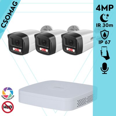 Dahua 3 cső kamerás IP megfigyelőrendszer 4MP HD cső biztonsági kamera, 2.8 mm-es fix objektívvel, PoE, beépített mikrofonnal, színes éjszakai kép, kültér