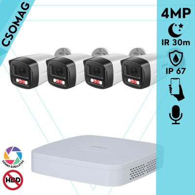 Dahua 4 cső kamerás IP megfigyelőrendszer 4MP HD cső biztonsági kamera, 2.8 mm-es fix objektívvel, PoE, beépített mikrofonnal, színes éjszakai kép, kültér