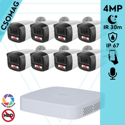 Dahua 8 cső kamerás IP megfigyelőrendszer 4MP HD cső biztonsági kamera, 2.8 mm-es fix objektívvel, PoE, beépített mikrofonnal, színes éjszakai kép, kültér