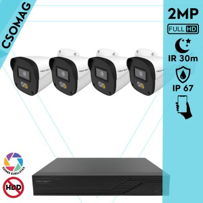 Techson 4 cső kamerás IP megfigyelőrendszer 2MP HD cső biztonsági kamera, 2.8 mm-es fix objektívvel, PoE, hibrid fényű megvilágítás, kültéri, fém ház