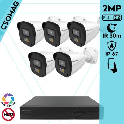 Techson 5 cső kamerás IP megfigyelőrendszer 2MP HD cső biztonsági kamera, 2.8 mm-es fix objektívvel, PoE, hibrid fényű megvilágítás, kültéri, fém ház