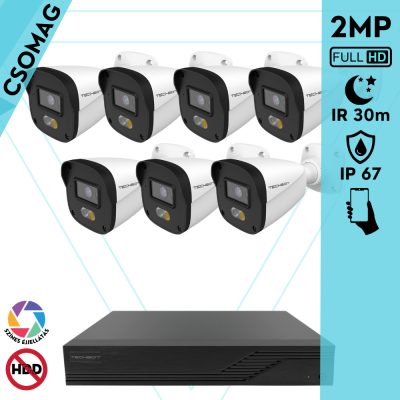 Techson 7 cső kamerás IP megfigyelőrendszer 2MP HD cső biztonsági kamera, 2.8 mm-es fix objektívvel, PoE, hibrid fényű megvilágítás, kültéri, fém ház