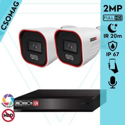 Provision 2 cső kamerás IP megfigyelőrendszer 2MP HD cső biztonsági kamera, 2.8 mm-es fix objektívvel, hibrid világítással, PoE, beépített mikrofonnal, IR 20m, kültéri
