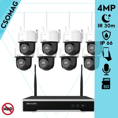 Hikvision 8 dóm kamerás WIFI megfigyelőrendszer 4MP dóm biztonsági kamera, 4.0 mm-es fix objektívvel, beépített WiFi antennával és mikrofonnal, microSD kártyafoglalat, infravörös éjjellátó, IR 30m, kültéri