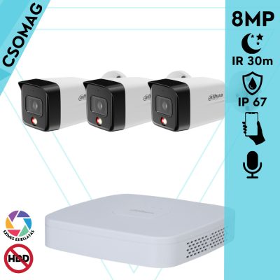 Dahua 3 cső kamerás IP megfigyelőrendszer 8MP cső biztonsági kamera, 2.8 mm-es fix objektívvel, PoE, beépített mikrofonnal, hibrid megvilágítással, fém ház, kültéri