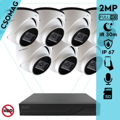 Techson 7 turret kamerás IP megfigyelőrendszer 2MP turret biztonsági kamera, 2.8 mm-es fix objektívvel, PoE, SD kártya foglalattal, beépített mikrofonnal, IR LED 30m, kültéri, fém ház