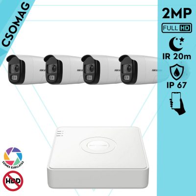 Hikvision 4 cső kamerás analóg megfigyelőrendszer 2MP biztonsági kamera, ColorVU, 2.8 mm fix objektív, megvilágítás távolság 20 m, kültéri