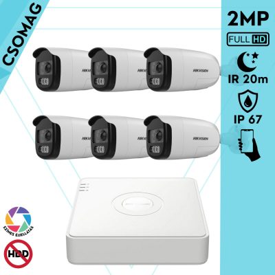 Hikvision 6 cső kamerás analóg megfigyelőrendszer 2MP biztonsági kamera, ColorVU, 2.8 mm fix objektív, megvilágítás távolság 20 m, kültéri