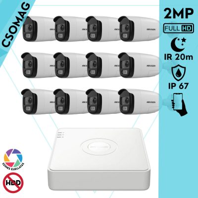 Hikvision 12 cső kamerás analóg megfigyelőrendszer 2MP biztonsági kamera, ColorVU, 2.8 mm fix objektív, megvilágítás távolság 20 m, kültéri