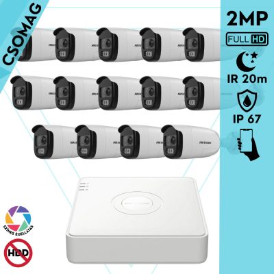 Hikvision 14 cső kamerás analóg megfigyelőrendszer 2MP biztonsági kamera, ColorVU, 2.8 mm fix objektív, megvilágítás távolság 20 m, kültéri