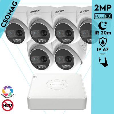 Hikvision 6 turret kamerás analóg megfigyelőrendszer 2MP biztonsági kamera, ColorVU, 2.8 mm fix objektív, megvilágítás távolság 20 m, kültéri