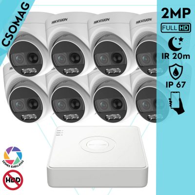 Hikvision 8 turret kamerás analóg megfigyelőrendszer 2MP biztonsági kamera, ColorVU, 2.8 mm fix objektív, megvilágítás távolság 20 m, kültéri