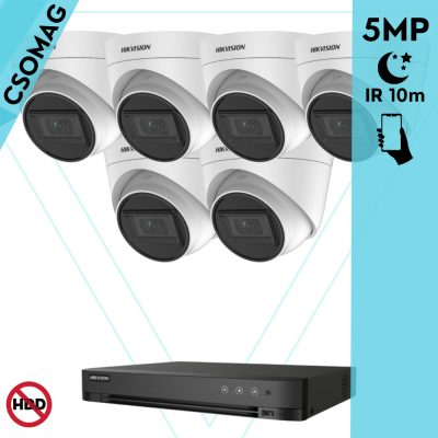 Hikvision 6 turret kamerás analóg megfigyelőrendszer 5 MP biztonsági kamera, 2.8 mm fix objektív, IR 10m, Digitális WDR, fém ház, beltéri