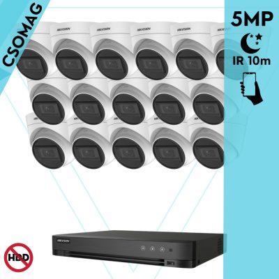 Hikvision 16 turret kamerás analóg megfigyelőrendszer 5 MP biztonsági kamera, 2.8 mm fix objektív, IR 10m, Digitális WDR, fém ház, beltéri