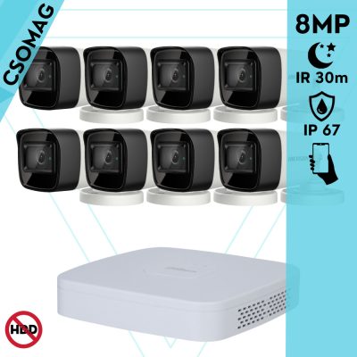 Hikvision 8 cső kamerás analóg megfigyelőrendszer 8 MP biztonsági kamera, 2.8 mm fix objektív, IR led 30 m, IP67, fém ház, kültéri