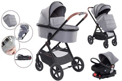 Mama Kiddies PRIMO 4az1-ben multifunkciós babakocsi szürke színben + Ajándék