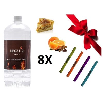 HESZTIA Bioetanol 1,0 L 4db Almás pite + 4db Narancs-fahéj - Ajándék színes gyújtópálcával 