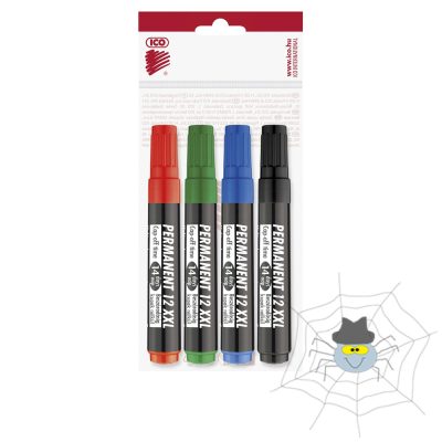  Ico 12XXL permanent vágott hegyű marker készlet 1-4 mm - 4 szín/készlet 