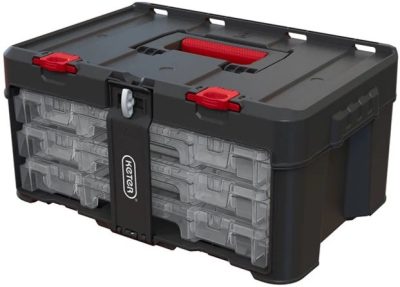 Keter rendszerező 3 fiókos reteszelhető Stack'N'Roll Fekete/piros (2/karton)