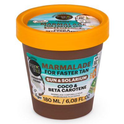 Organic Shop barnítást gyorsító dzsem napozáshoz és szoláriumhoz kókusszal és béta-karotinnal ,180ml