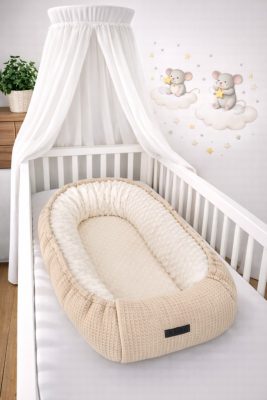 GeorgiaMinky bézs waffle és krém minky babafészek – érzékszervi fejlesztés és nyugodt pihenés újszülötteknek