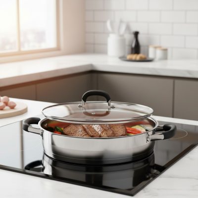 Heleom indukciós szeletsütő üveg fedővel, 4,3 literes, 28 cm-es átmérővel