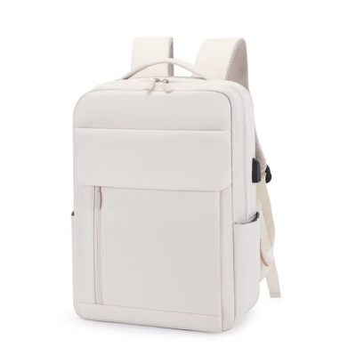 Play fehér bézs bővíthető USB repülős 40x30x20 hátizsák