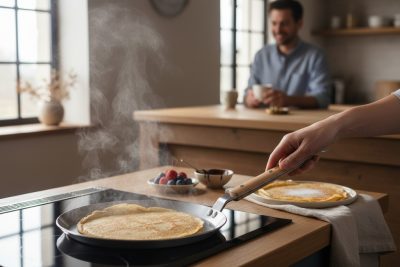 Mineral B Bois Vas Palacsintasütő 24 cm-es átmérővel bükkfa nyéllel a de Buyer-től