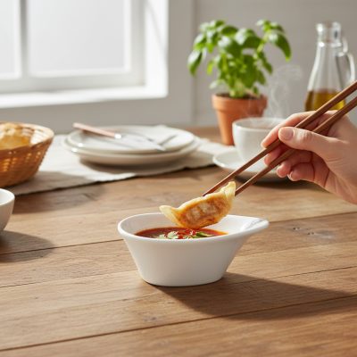 Szószos kiöntő tálka mártogatósokhoz porcelán 10x7x4 cm, 6 db-os csomag