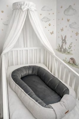 Szürke waffle babafészek – bársony béléssel, extra melegséggel