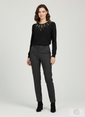 Cortefiel Gyöngyös Díszítésű Elegáns Felső – Fekete