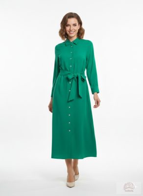 Pomodoro Hosszú Ujjú Vászon Ingruha – Élénkzöld