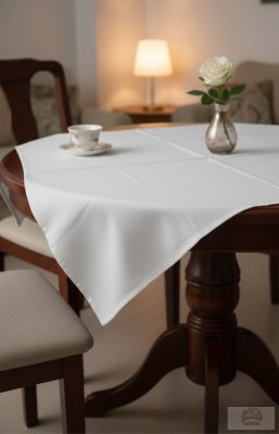 Prémium Pamut-Damaszt Asztalterítő – Hófehér Elegancia (100x100 cm)