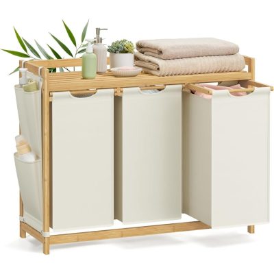 Szennyeskosár 3 rekesszel, 3 x 50 l, 94 x 33 x 78 cm, krémfehér