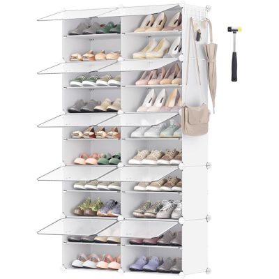 Összekapcsolható cipőtartó állvány fehér színben