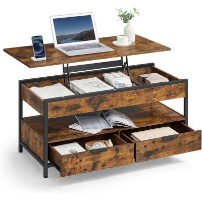 Felnyitható fedelű dohányzóasztal rusztikus barna és tintafekete színben