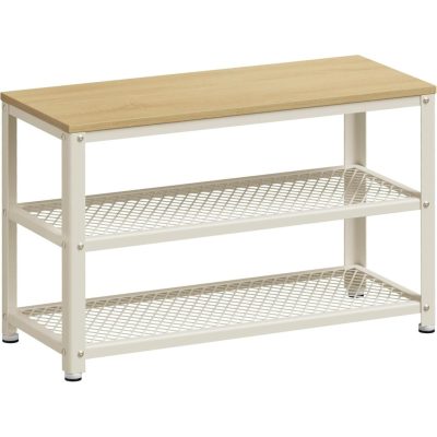 2 polcos cipőtartós pad, 30 x 73 x 45 cm tölgy bézs és klasszikus fehér
