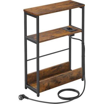 Keskeny oldal asztal töltő funkcióval 3 polcos, 18 x 45 x 58 cm rusztikus barna