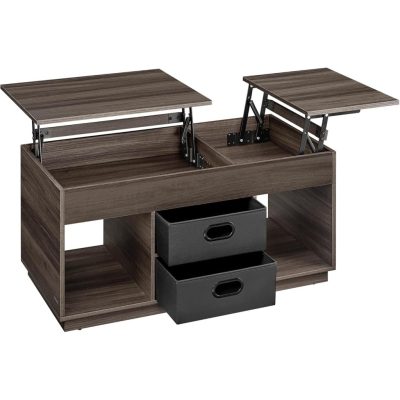 Dohányzóasztal, felemelhető asztallapos dohányzóasztal 2 fiókkal és rejtett rekesszel, hamvasbarna